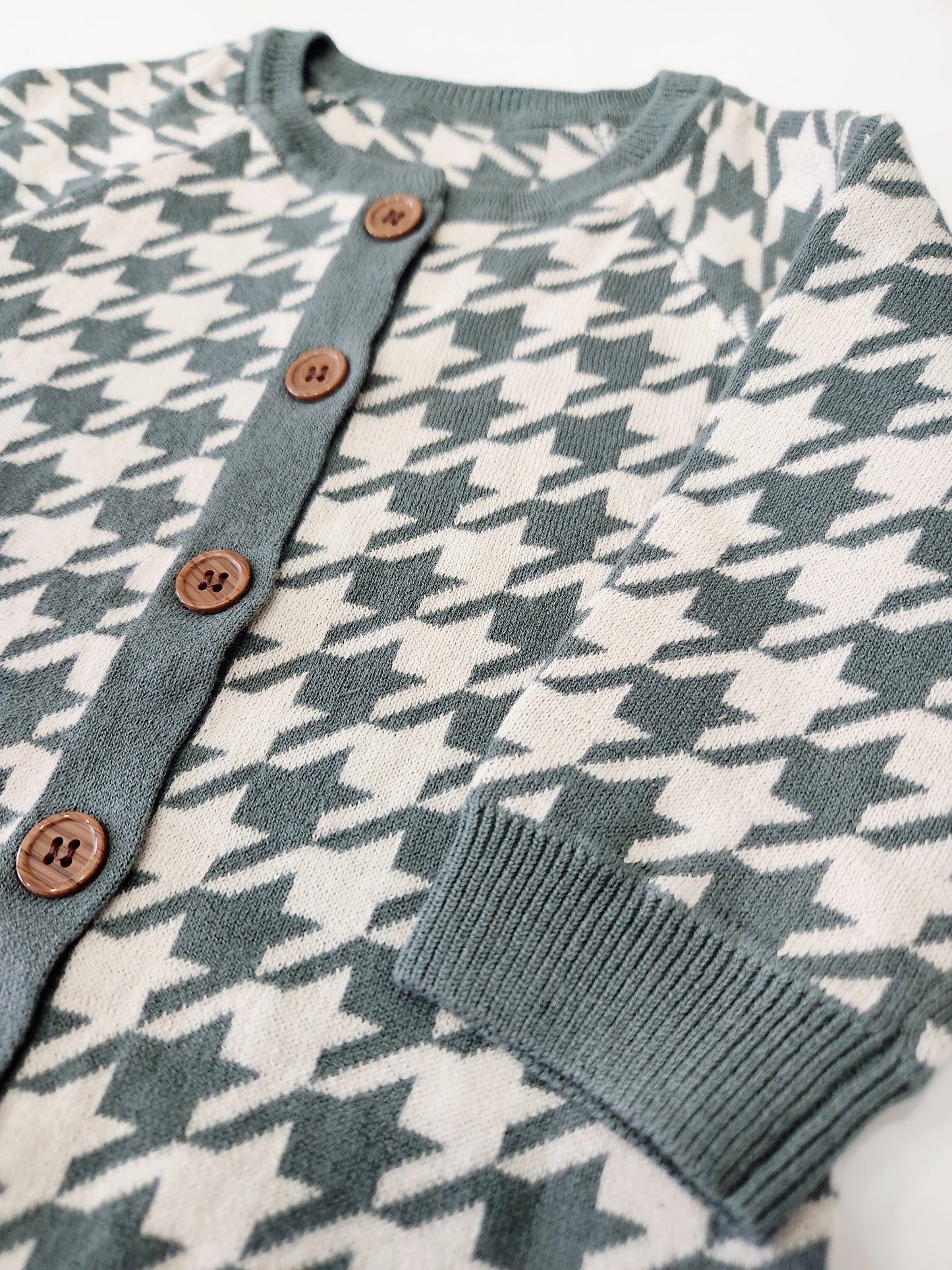 Houndstooth Knit Long Sleeve Button Jumpsuit & Hat