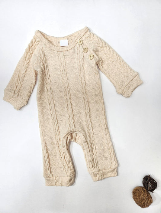 Gender Neutral Solid Cable Knit Long-sleeve Jumpsuit