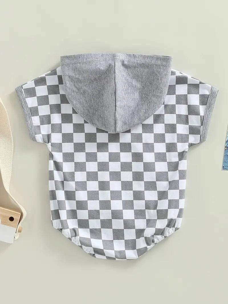 Sweatshirt Hooded Onesie Short Sleeve Plaid Bodysuit