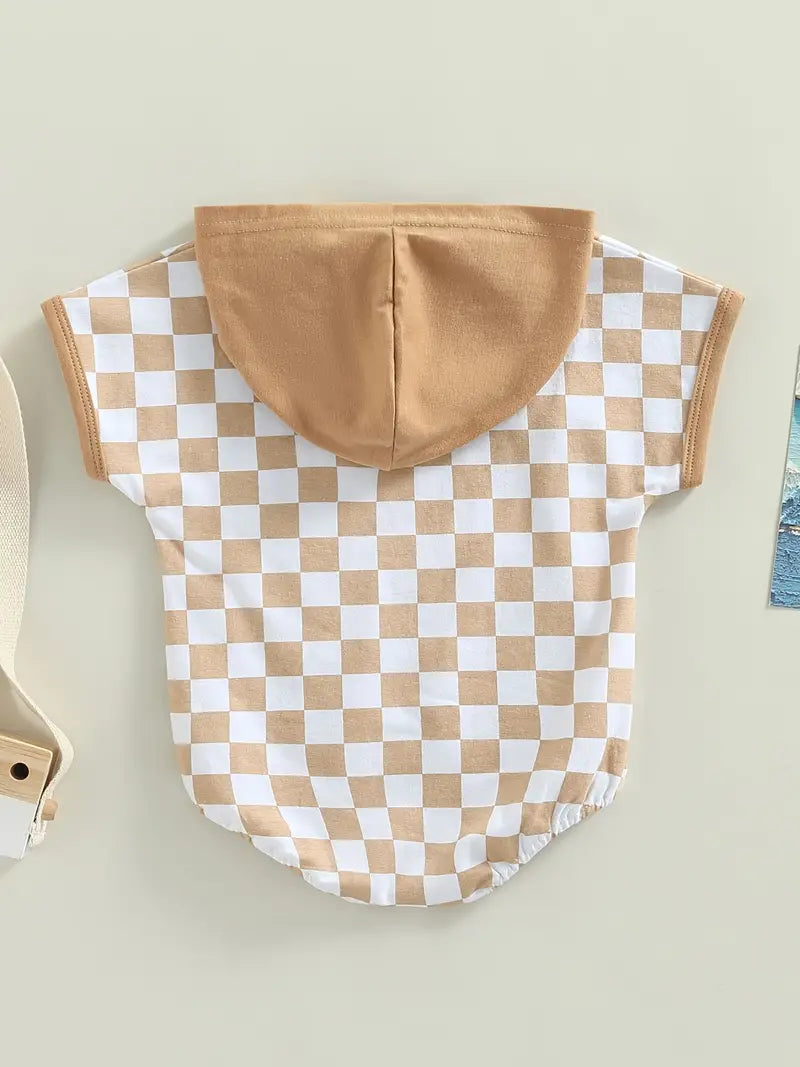Sweatshirt Hooded Onesie Short Sleeve Plaid Bodysuit